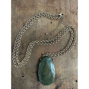 Unsigned Statement Necklace Green Gold Long